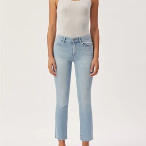 DL1961 Mara High Rise Instasculpt Straight Raw Hem Ankle Jeans